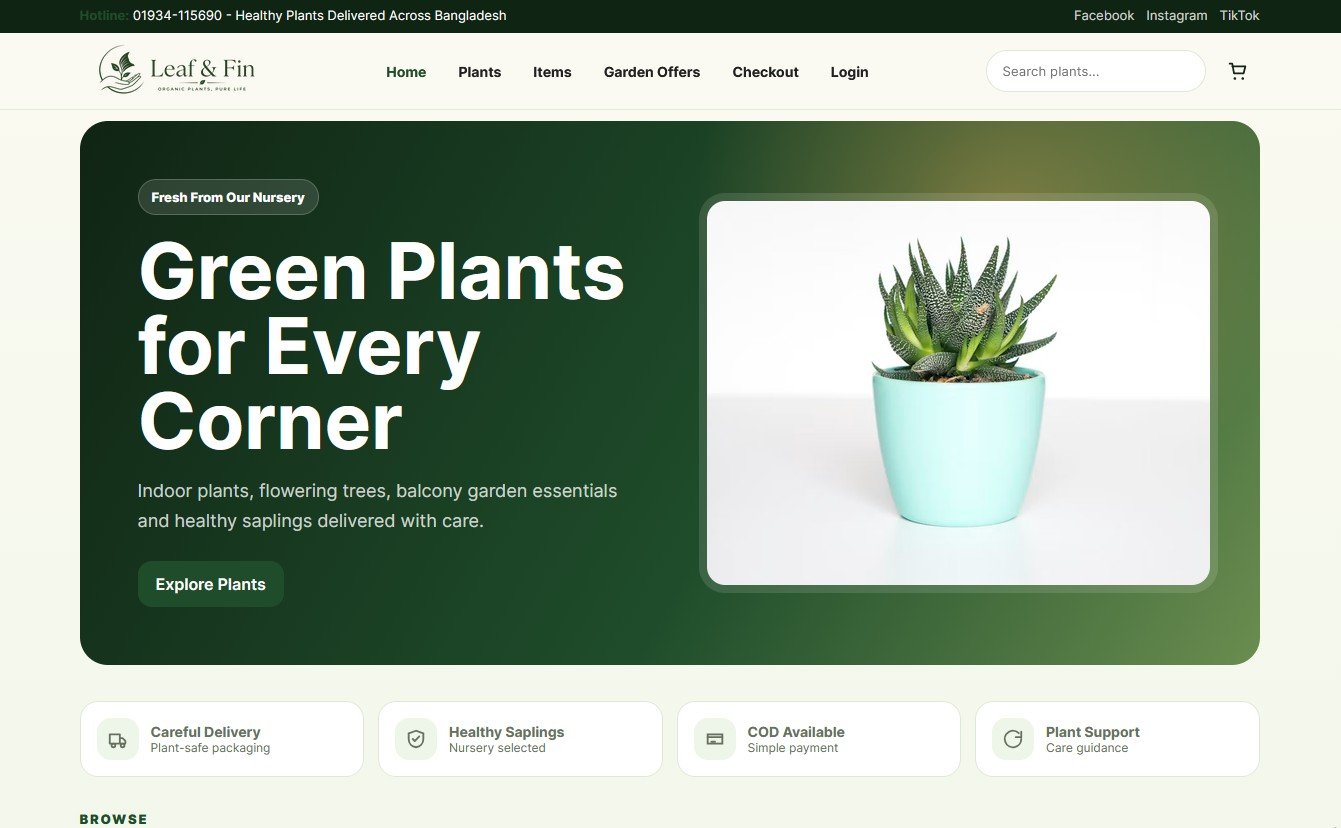 Leaf and Fin plant shop website design